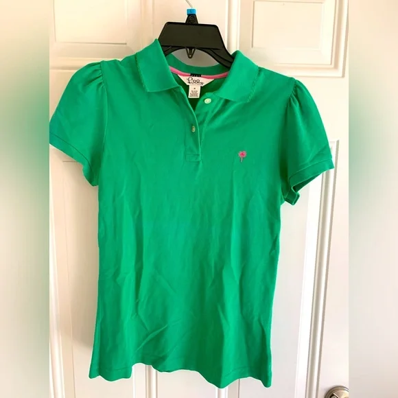 Vintage Lilly Pulitzer Girls Polo Shirt Size M Green Pima Cotton Blend Button - Picture 1 of 9